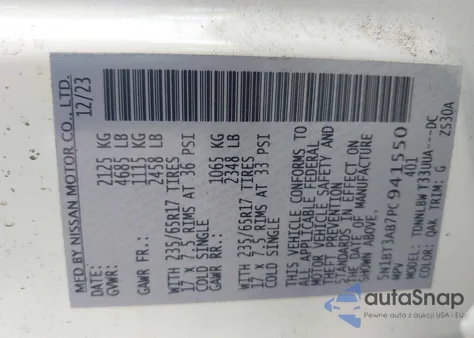 2023 Nissan Rogue S Intelligent Awd z USA, uszkodzony, nr VIN 5N1BT3AB7PC941550